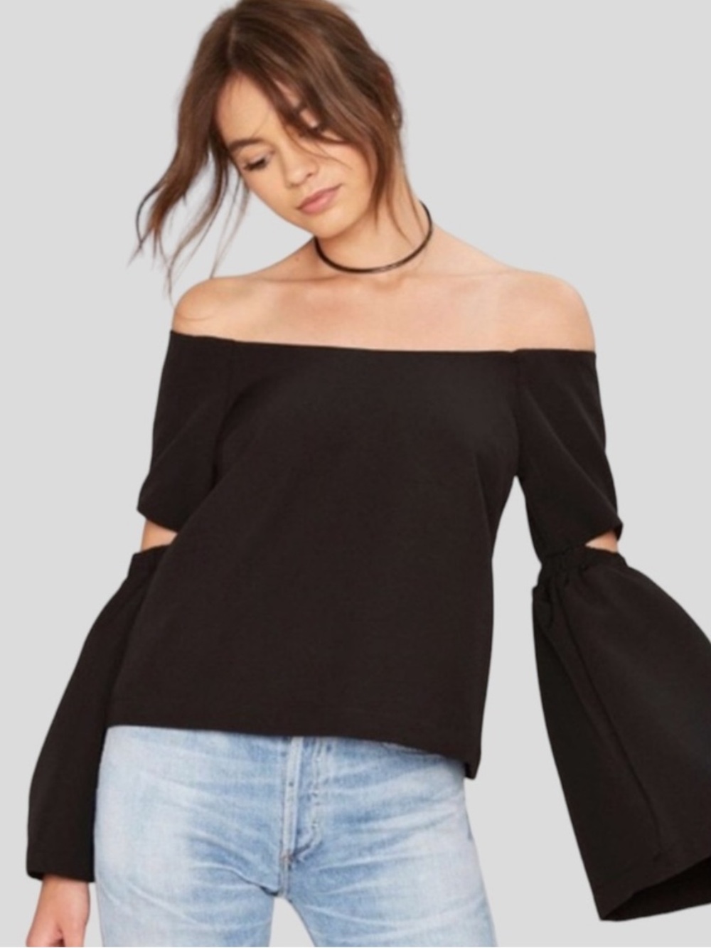 Re:Named Black Crepe Cut Out Blouse